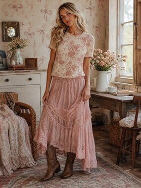 313 • Floral Jacquard Pink & Cream Sweater Top